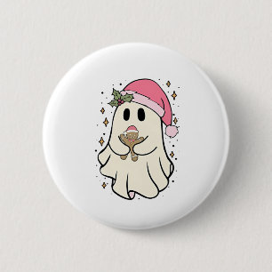 Spooky Ghost Holding a Gingerbread Christmas 6 Cm Round Badge
