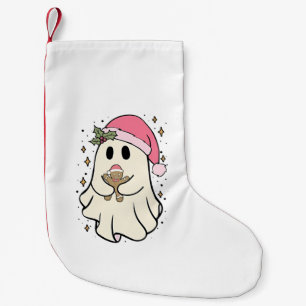 Spooky Ghost Holding a Gingerbread Christmas Small Christmas Stocking