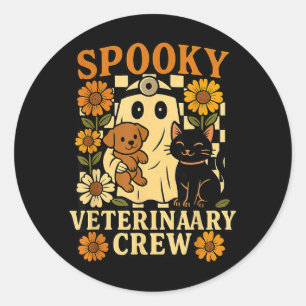 Spooky Ghost Holding Black Cat Dog Veterinarian Classic Round Sticker