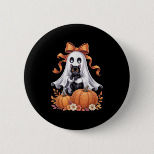 Spooky Ghost Holding Black Cat Groovy Floral Hallo 6 Cm Round Badge