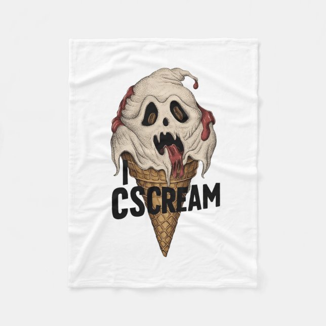 Spooky Ghost Ice Cream "I CSCREAM" Fleece Blanket (Front)