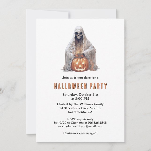 Spooky Ghost Jack-O-Lantern Halloween Party Invitation (Front)