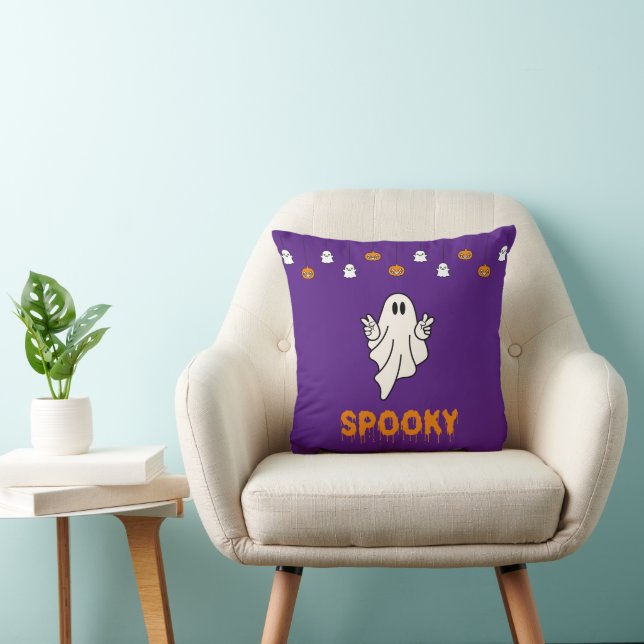 Spooky Ghost Jack-O' Lanterns Purple Halloween Cushion (Chair)
