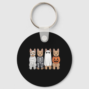 Spooky Ghost Korean Jindo Pumpkin Halloween Dog Key Ring