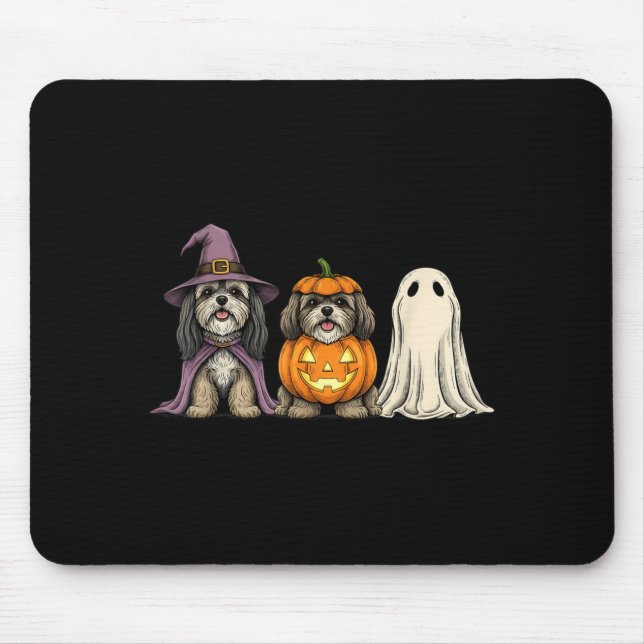 Spooky Ghost Lhasa Apso Pumpkin Halloween Dog Mouse Pad (Front)