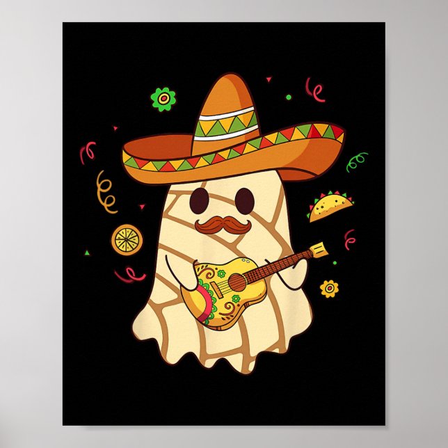 Spooky Ghost Play Guitar Conchas Pan Dulce Hallowe Poster (Front)