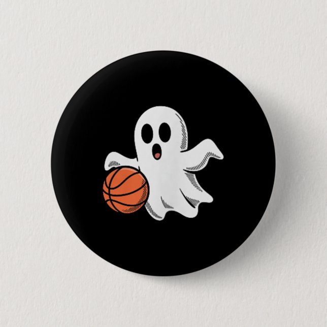 Spooky Ghost Playing Basketball Retro Halloween Co 6 Cm Round Badge (Front)