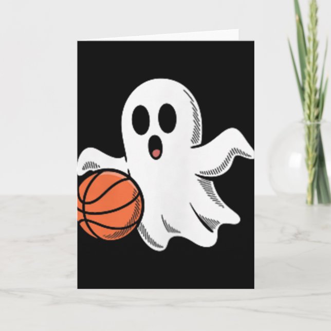 Spooky Ghost Playing Basketball Retro Halloween Co Card (Front)
