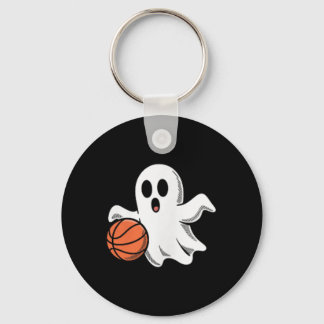 Spooky Ghost Playing Basketball Retro Halloween Co Key Ring