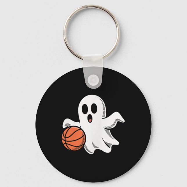 Spooky Ghost Playing Basketball Retro Halloween Co Key Ring (Front)