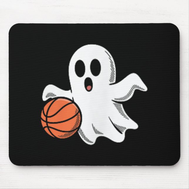 Spooky Ghost Playing Basketball Retro Halloween Co Mouse Pad (Front)