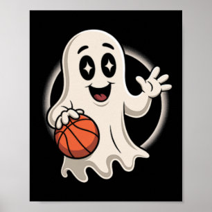 Spooky Ghost Playing Sketll Retro Halloween Costum Poster
