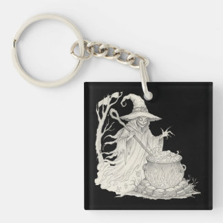 Spooky Ghost pot stirring Halloween Key Ring