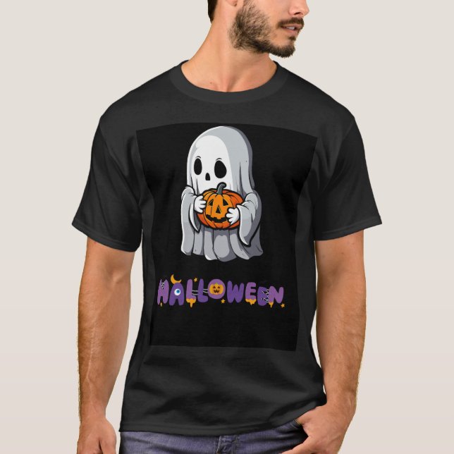 Spooky Ghost & Pumpkin Halloween Delight T-Shirt (Front)