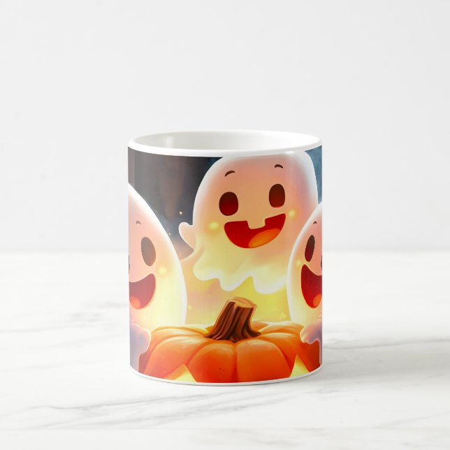 Spooky Ghost Pumpkin Party Glow Coffee Mug (Center)