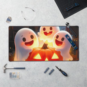 Spooky Ghost Pumpkin Party Glow Desk Mat