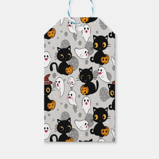 Spooky Ghost Pumpkin Paws Gift Tags (Front)