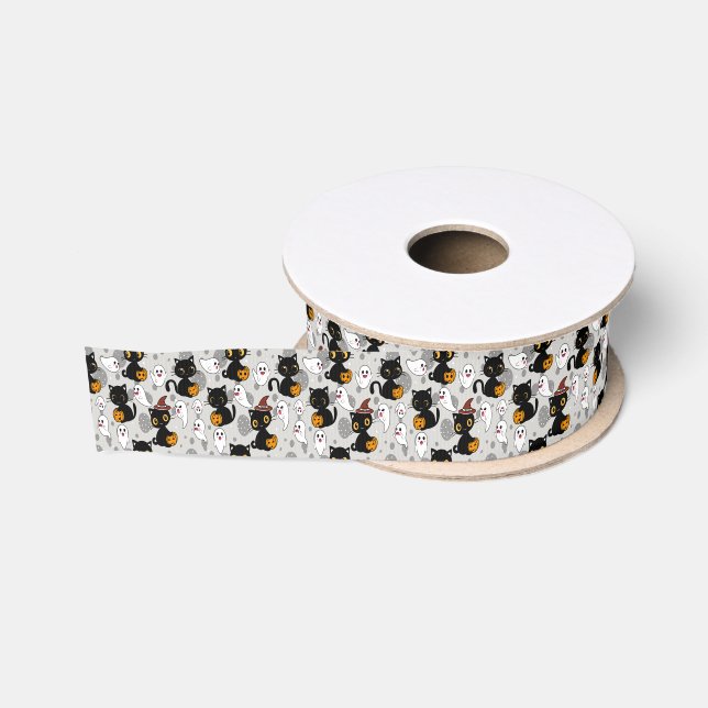 Spooky Ghost Pumpkin Paws Grosgrain Ribbon (Spool)