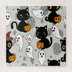 Spooky Ghost Pumpkin Paws Jigsaw Puzzle