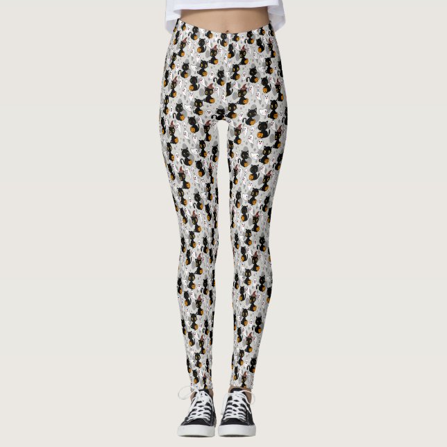 Spooky Ghost Pumpkin Paws Leggings (Front)
