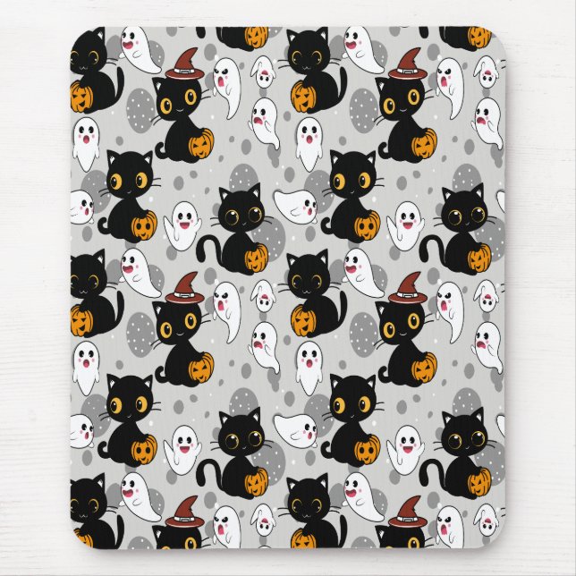 Spooky Ghost Pumpkin Paws Mouse Pad (Front)