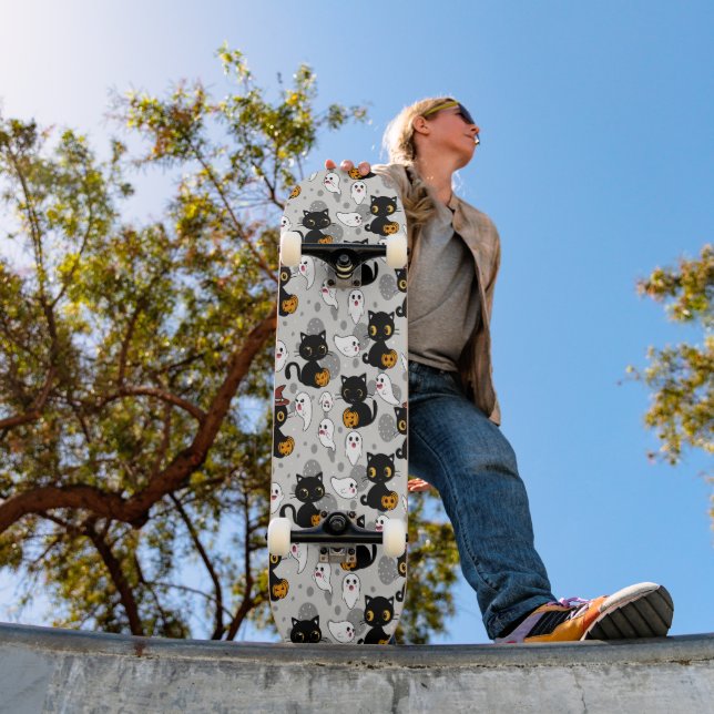 Spooky Ghost Pumpkin Paws Skateboard (Outdoor 1)