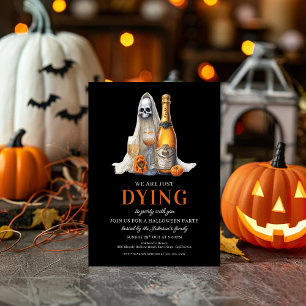 Spooky Ghost Pumpkin Wine Halloween Party Holiday Card