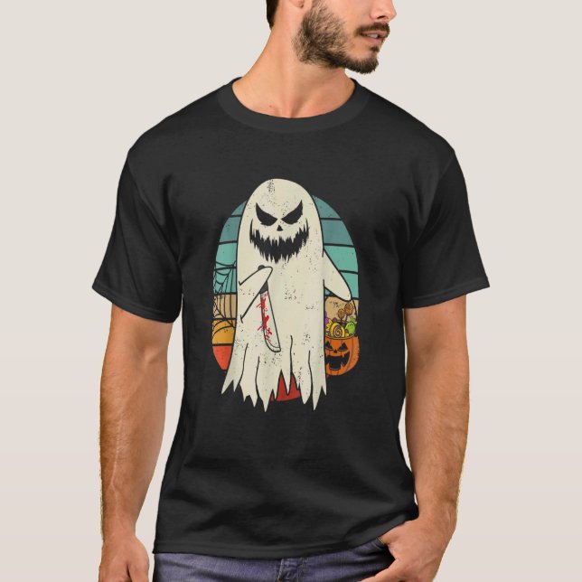 Spooky Ghost Retro Halloween Costume Men Women T-Shirt (Front)