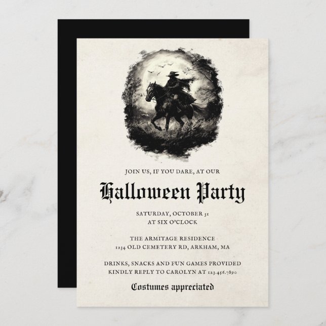 Spooky Ghost Rider Black Horse Halloween Invitation (Front/Back)