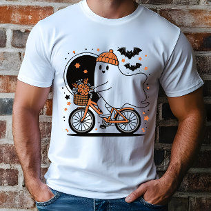 Spooky Ghost Riding Bicycle Modern Halloween Tri-Blend Shirt