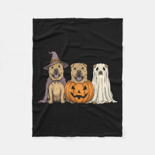 Spooky Ghost Shar Pei Pumpkin Halloween Dog Lover Fleece Blanket