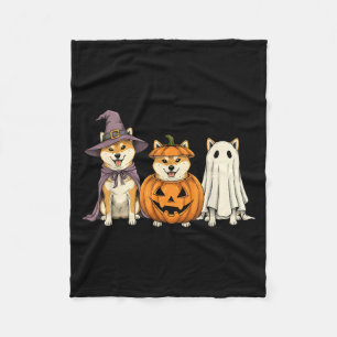 Spooky Ghost Shiba Inu Pumpkin Halloween Dog Lover Fleece Blanket