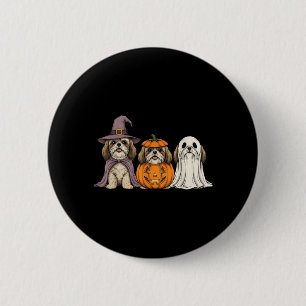 Spooky Ghost Shih Tzu Pumpkin Halloween Dog Lover 6 Cm Round Badge