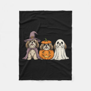 Spooky Ghost Shih Tzu Pumpkin Halloween Dog Lover Fleece Blanket