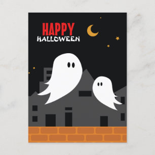 Spooky ghost town halloween cartoon cute postcard