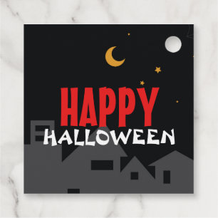 Spooky ghost town halloween cartoon favour tags