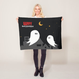 Spooky ghost town halloween cartoon fleece blanket