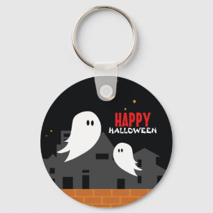 Spooky ghost town halloween cartoon key ring