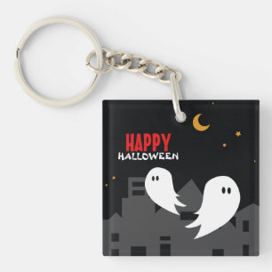 Spooky ghost town halloween cartoon   key ring