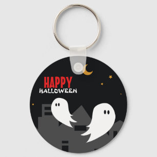 Spooky ghost town halloween cartoon key ring