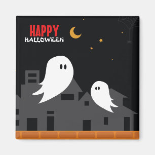 Spooky ghost town halloween cartoon magnet