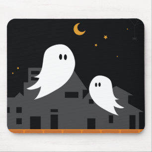 Spooky ghost town halloween cartoon mouse pad