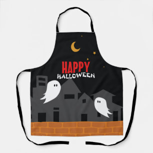 Spooky ghost town halloween horror cartoon apron