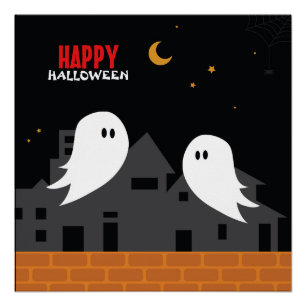 Spooky ghost town halloween horror cartoon poster