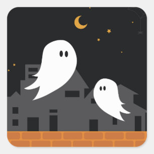 Spooky ghost town halloween horror cartoon square sticker