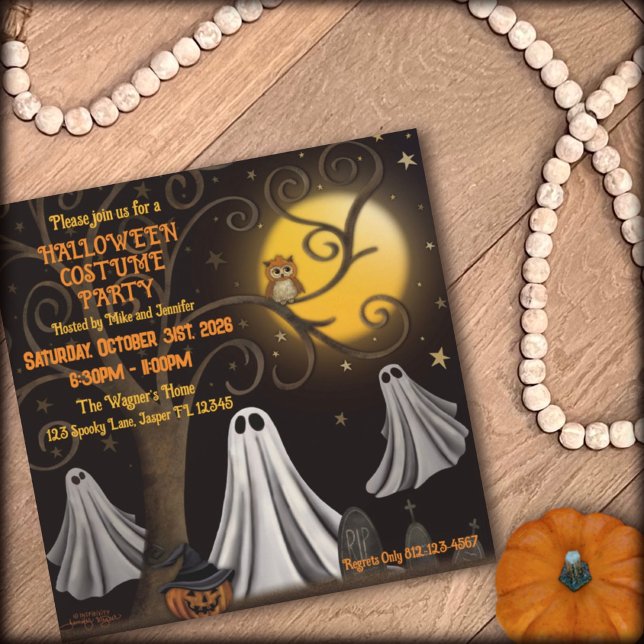 Spooky Ghost Tree Stars Halloween Costume Party Invitation (Creator Uploaded)