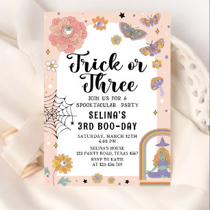 Spooky Ghost Trick or Three Halloween 3rd Birthday Invitation