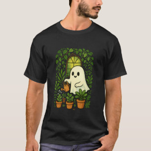 Spooky Ghost Watering Plants Funny Halloween Garde T-Shirt