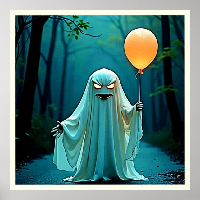 Spooky Ghost with Eerie Balloon Poster (Front)