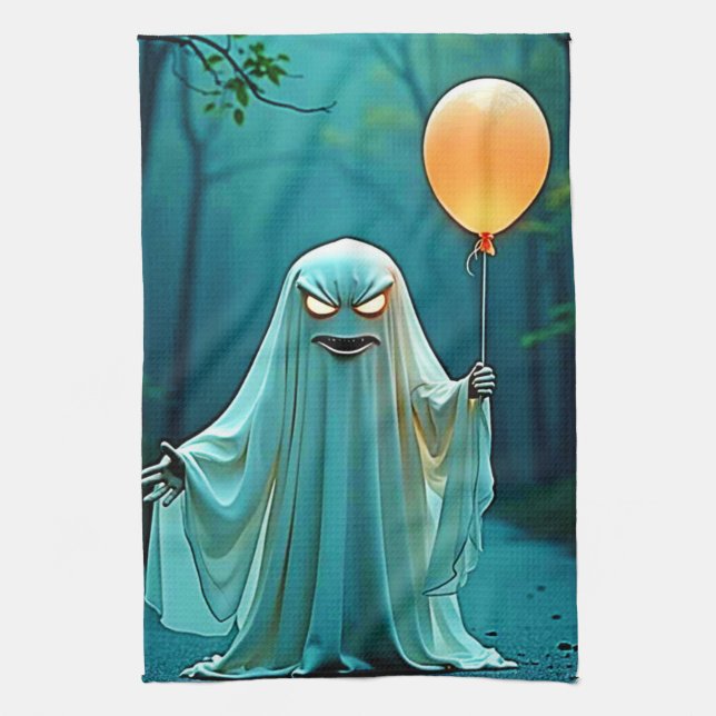 Spooky Ghost with Eerie Balloon Tea Towel (Vertical)